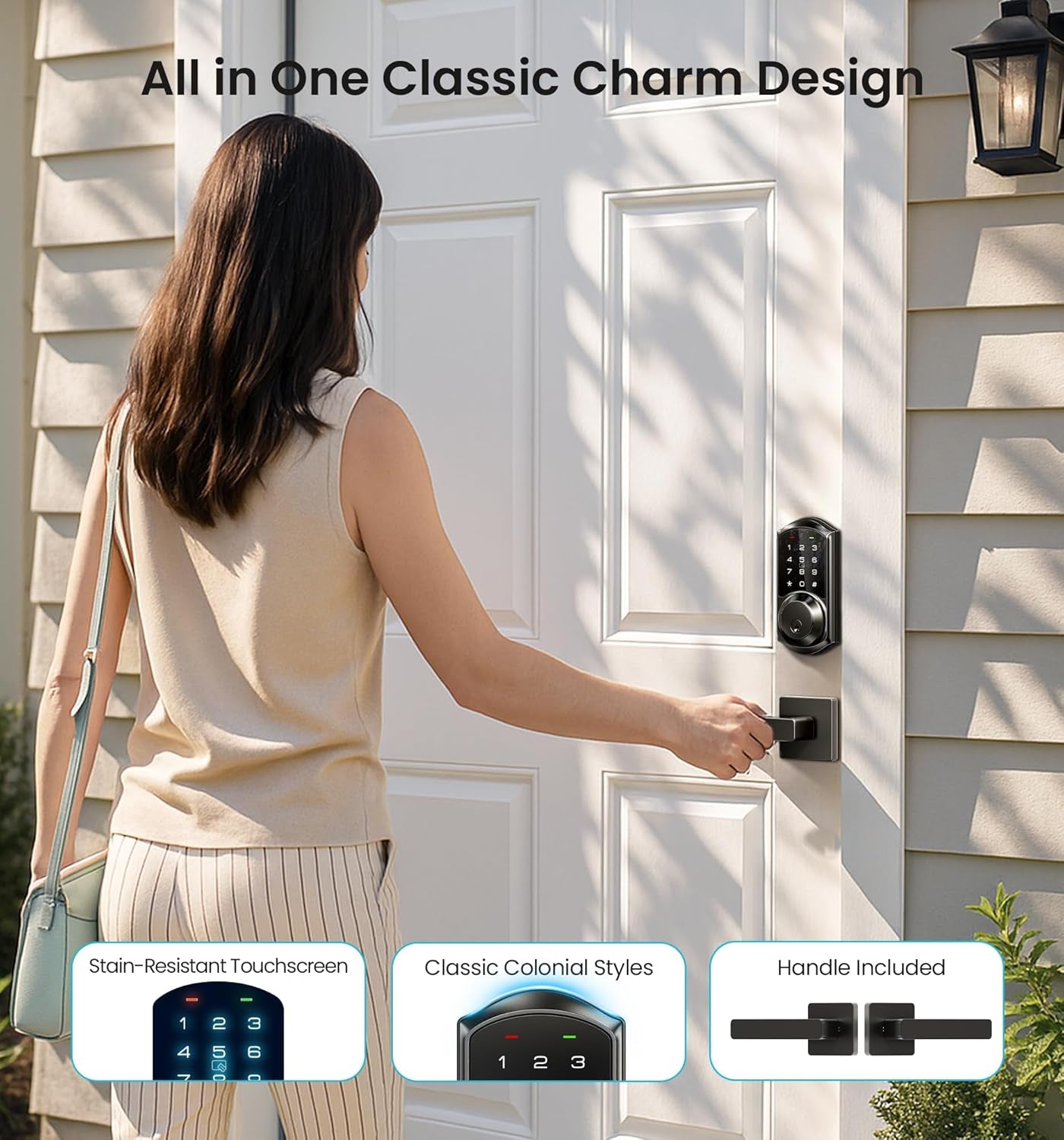 VE06-L Smart Locks with 2 Lever Handle Set, App Control, Keyless Entry Deadbolt for Front Door, Electronic Digital Touchscreen Keypad, Auto Lock, Waterproof, Easy Installation, Matte Black