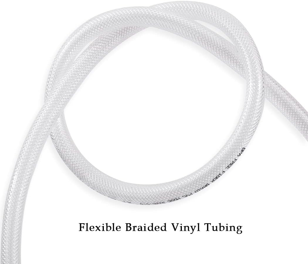 5/8" ID × 50 Ft Heavy Duty Braided Clear Plastic Vinyl Tubing, Flexible High Pressure Reinforced PVC Vinyl Tube Hose, Non-Toxic, BPA Free