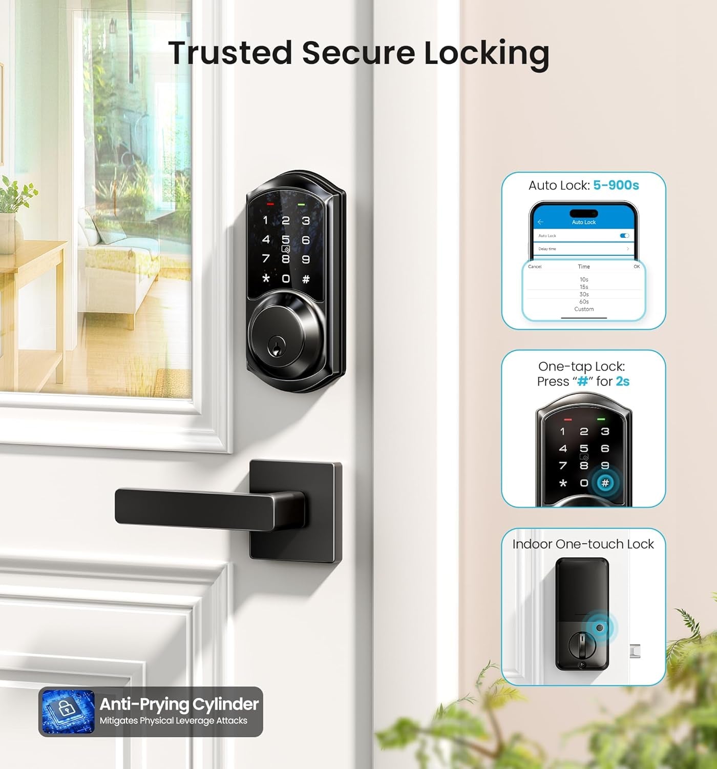 VE06-L Smart Locks with 2 Lever Handle Set, App Control, Keyless Entry Deadbolt for Front Door, Electronic Digital Touchscreen Keypad, Auto Lock, Waterproof, Easy Installation, Matte Black