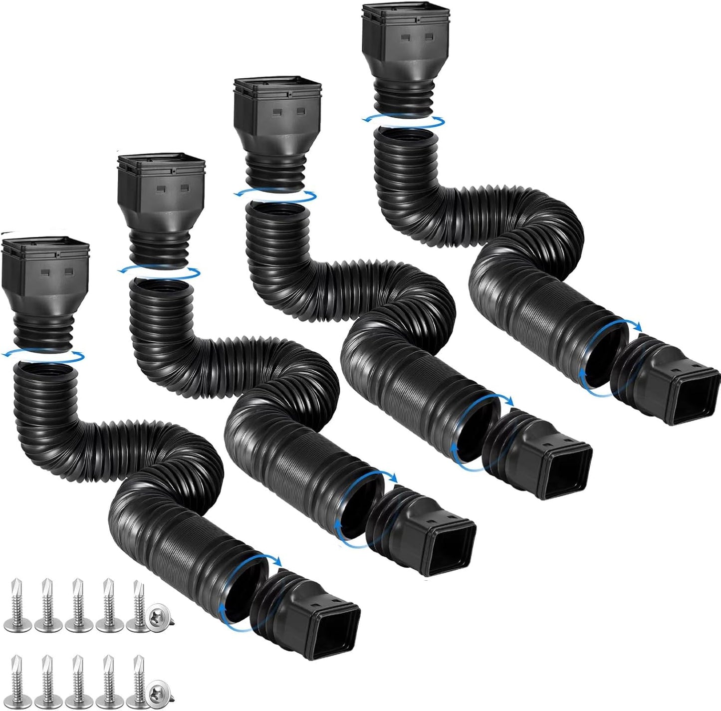 4 Pack Rain Gutter Downspout Extensions Flexible, Drain Downspout Extender,Down Spout Drain Extender, Gutter Connector Rainwater Drainage,Extendable from 21 to 68 Inches(Black)