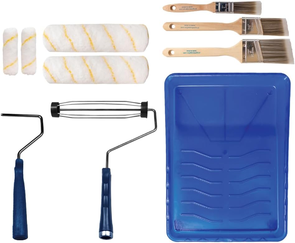 Paint Roller Kit, Brush & Roller,10 Piece Set, Wall Painting Naps for Professionals & Homeowners - All Paints & Stains, Washable, Reusable, Easy to Clean, Superior Absorbency.