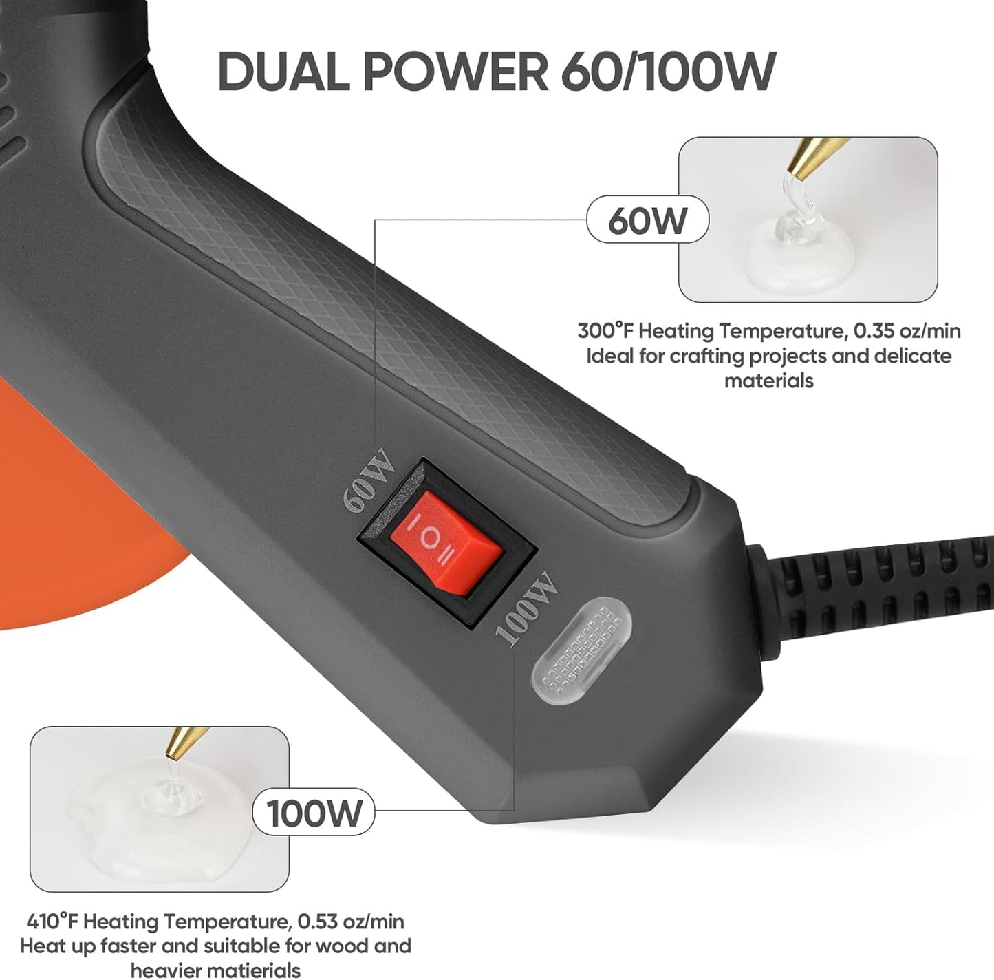 Full Size Hot Glue Gun with 60/100W Dual Power and 21 Hot Glue Sticks (7/16"), Fast Preheating Heavy Duty Industrial Gluegun with Storage Case for Crafting, DIY and Repairs (Gray)