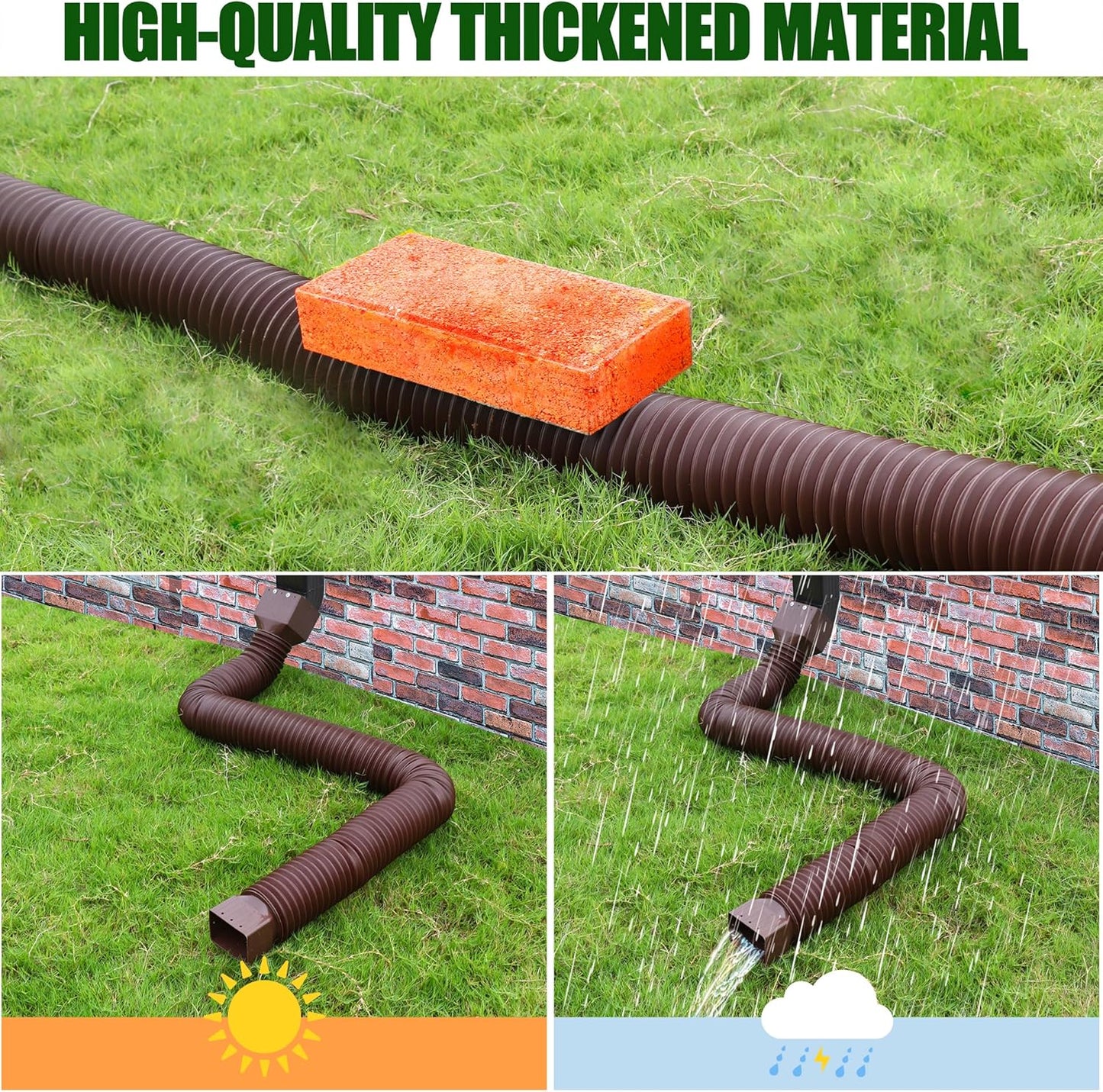 2 Pack Rain Gutter Downspout Extensions, Upgraded Flexible Drain Down Spout Extender for Rain Water Drainage, Each Extendable from 20" to 66", Combine to 10 ft with Connector(Brown)