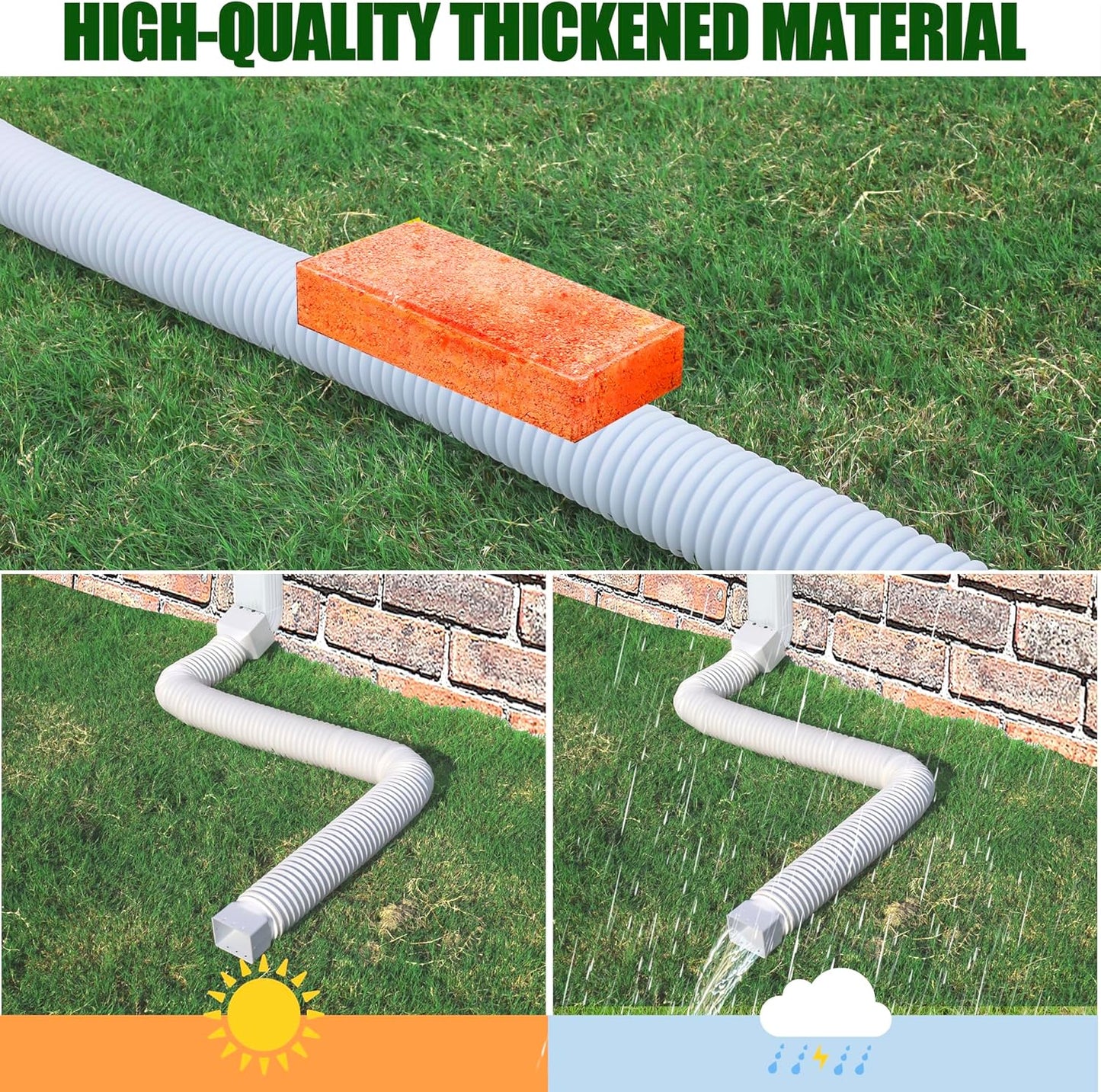 2 Pack Rain Gutter Downspout Extensions, Upgraded Flexible Drain down Spout Extender for Rain Water Drainage, Each Extendable from 20" to 66", Combine to 10 Ft with Connector(White)