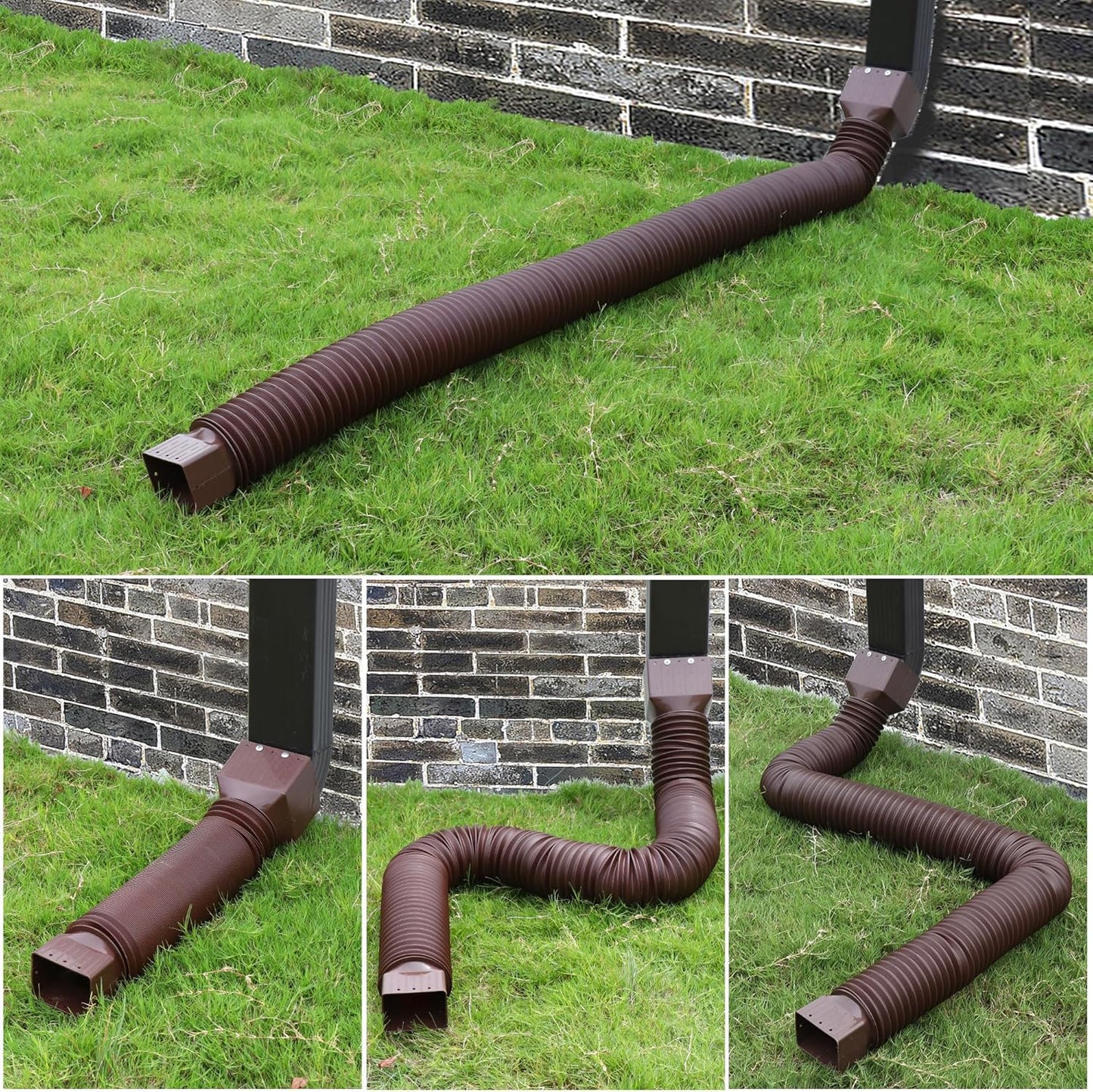 2 Pack Rain Gutter Downspout Extensions, Upgraded Flexible Drain Down Spout Extender for Rain Water Drainage, Each Extendable from 20" to 66", Combine to 10 ft with Connector(Brown)