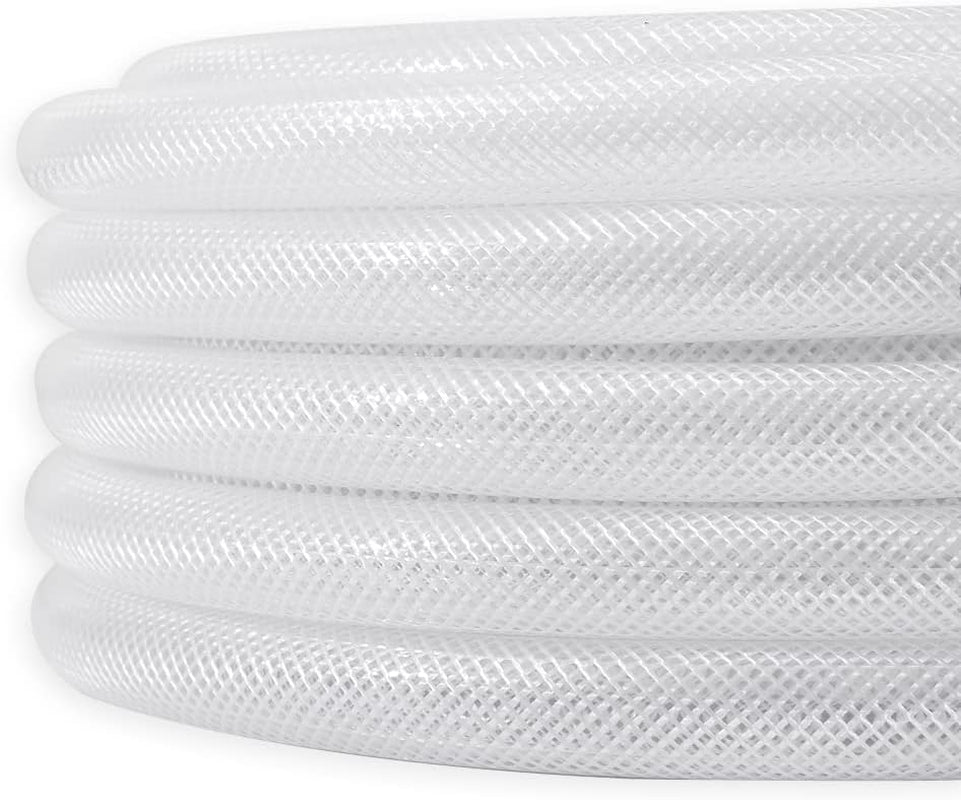 5/8" ID × 50 Ft Heavy Duty Braided Clear Plastic Vinyl Tubing, Flexible High Pressure Reinforced PVC Vinyl Tube Hose, Non-Toxic, BPA Free