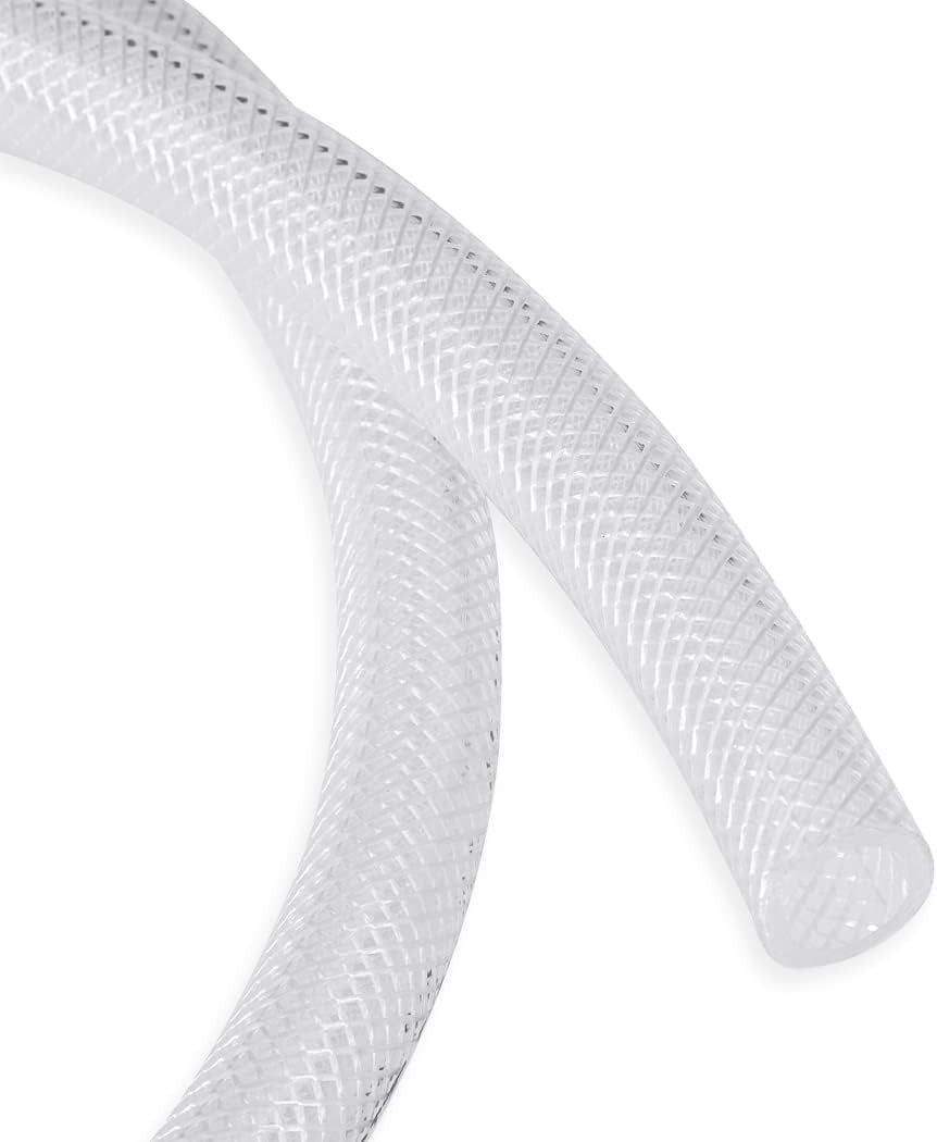 5/8" ID × 50 Ft Heavy Duty Braided Clear Plastic Vinyl Tubing, Flexible High Pressure Reinforced PVC Vinyl Tube Hose, Non-Toxic, BPA Free