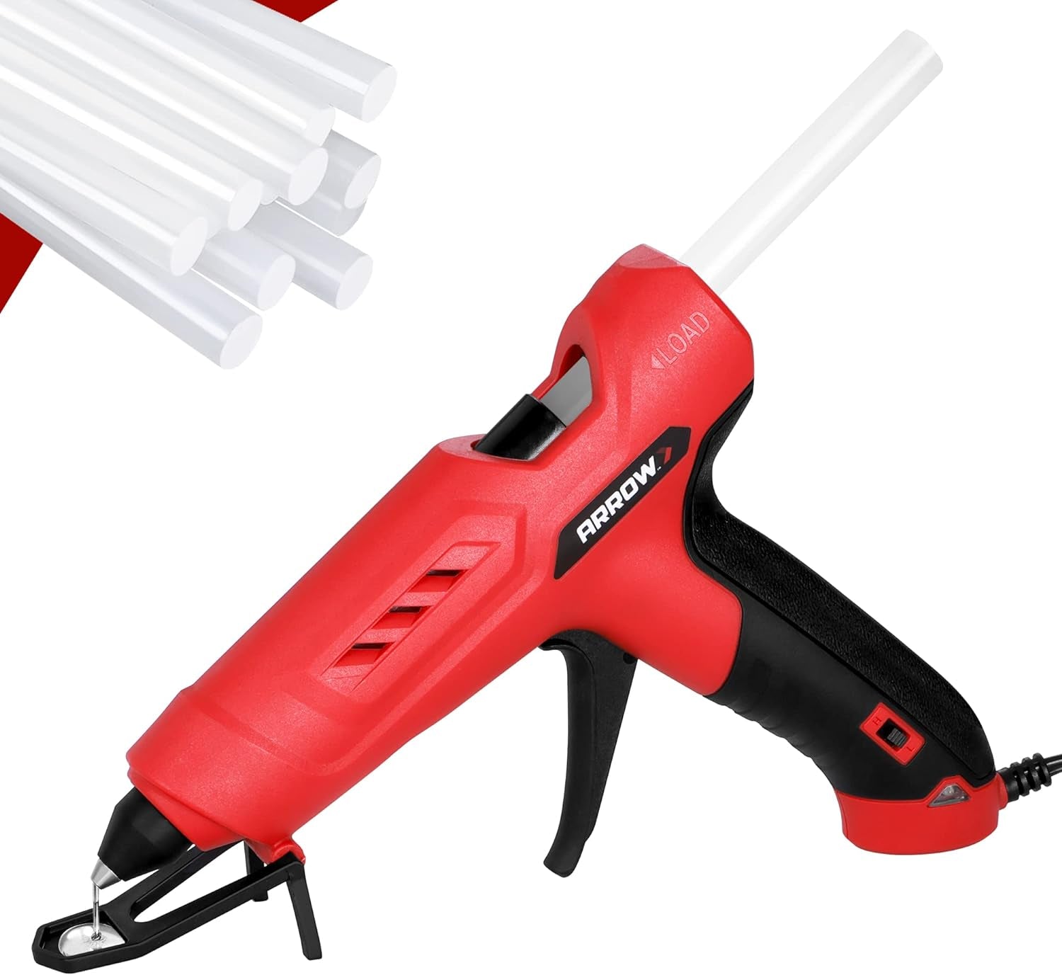 Arrow Full Size Dual Temp Glue Gun Kit with 12 Sticks - Professional, High/Low Temperature, Fast Heating, Heavy Duty with Stand for Décor, Crafts, Repairs, Construction