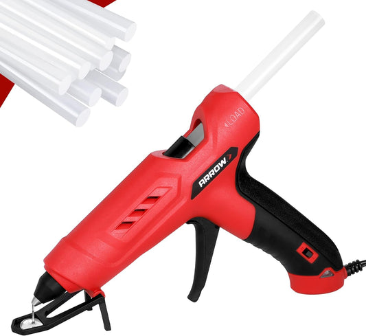 Arrow Full Size Dual Temp Glue Gun Kit with 12 Sticks - Professional, High/Low Temperature, Fast Heating, Heavy Duty with Stand for Décor, Crafts, Repairs, Construction