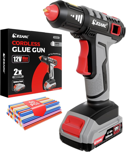 Cordless Hot Glue Gun, 15S Fast Heating 12V Mini Glue Gun for DIY Crafts, Home Repairs, School Projects, Decorations, with 50 Glue Sticks (30 Clear & 20 Colored)