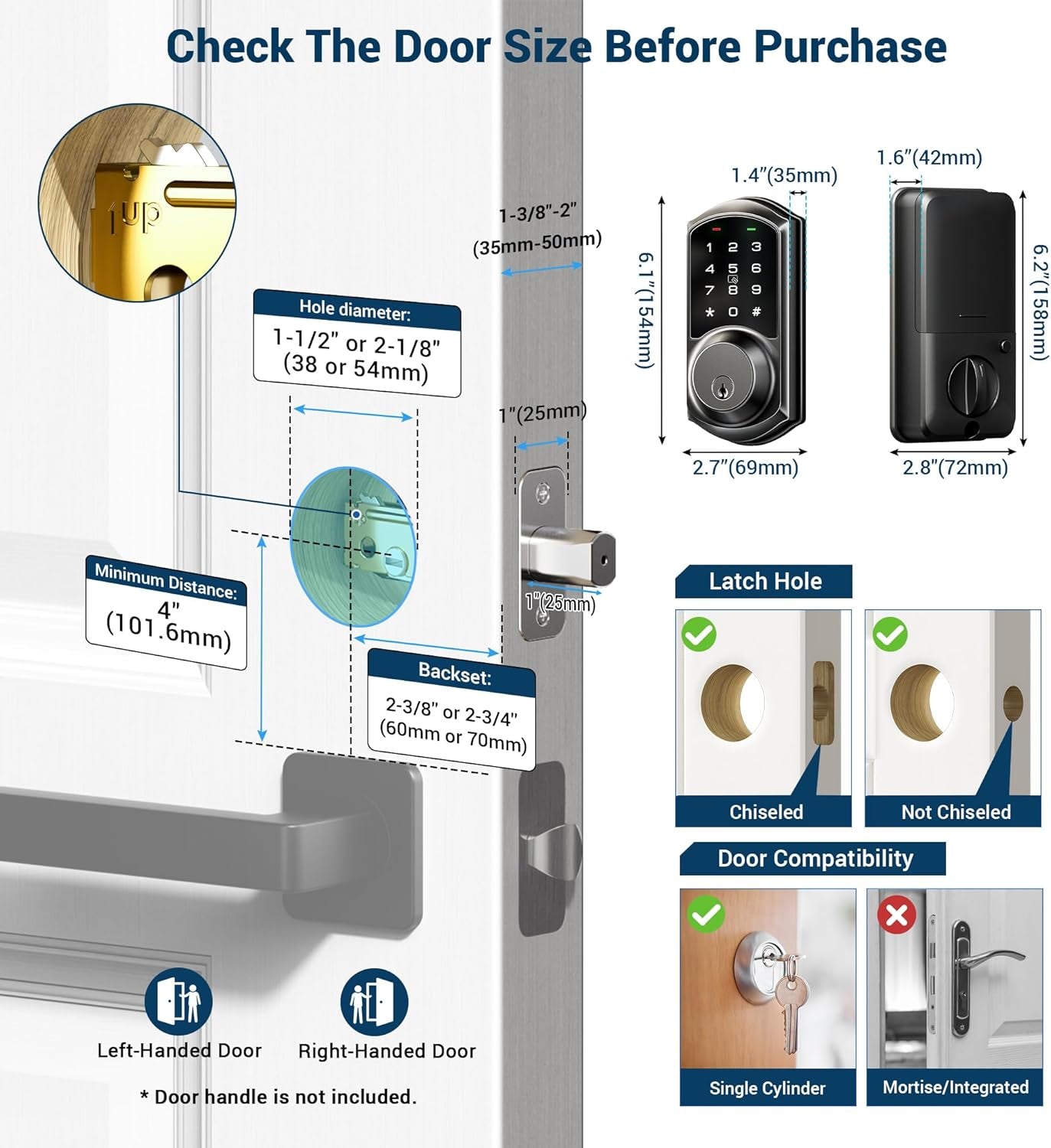 VE06 Smart Deadbolt with App Control, Keyless Entry Smart Lock for Front Door, Electronic Digital Door Lock with Code, Easy Install, Matte Black