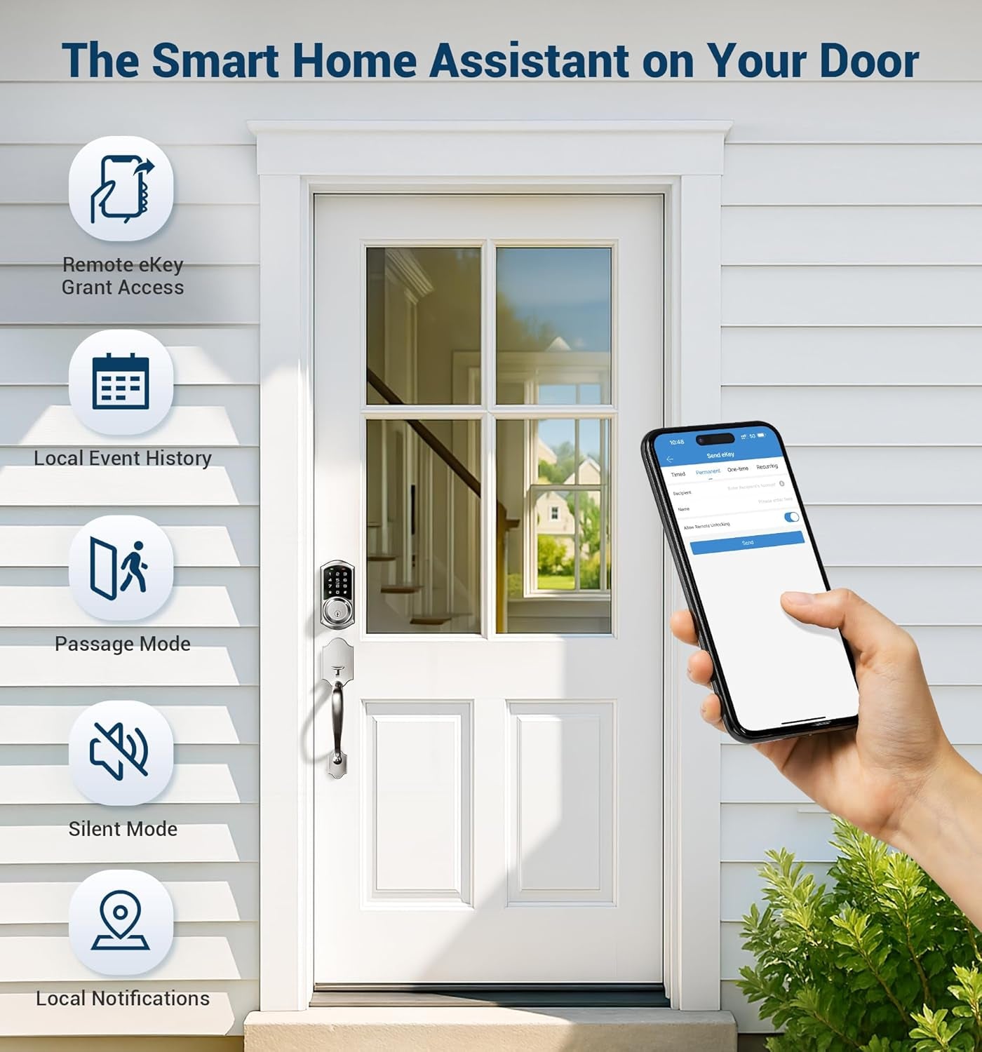 VE06-H Smart Front Door Lock Set, App Control, Keyless Entry Deadbolt with Lever Handle, Electronic Digital Touchscreen Keypad, Auto Lock, Easy Install, Satin Nickel