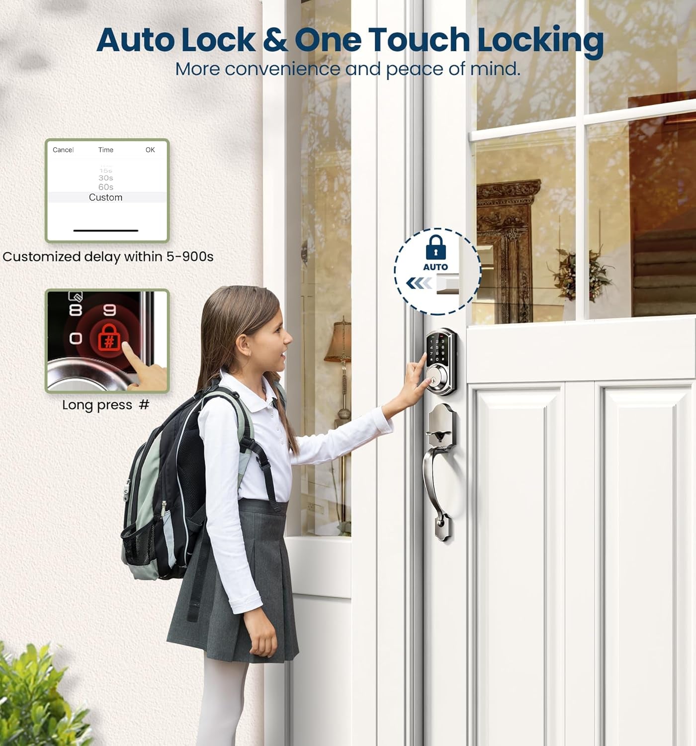 VE06-H Smart Front Door Lock Set, App Control, Keyless Entry Deadbolt with Lever Handle, Electronic Digital Touchscreen Keypad, Auto Lock, Easy Install, Satin Nickel