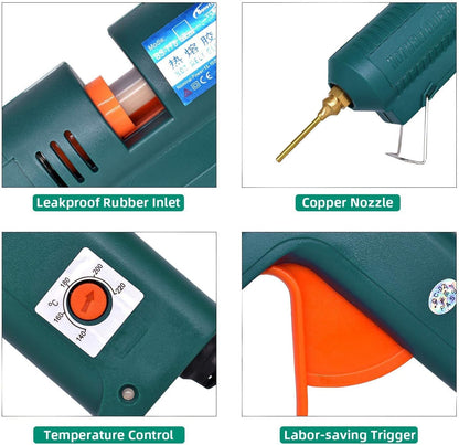 Full Size Hot Glue Gun, 150 Watts with 6 Copper Nozzles Temperature Adjustable Craft Repair Tool Professional Melting Glue Gun DIY Thermo Tool Include 5Pcs Highly Viscous Glue Sticks Luxury Set