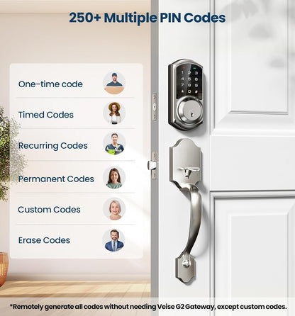 VE06-H Smart Front Door Lock Set, App Control, Keyless Entry Deadbolt with Lever Handle, Electronic Digital Touchscreen Keypad, Auto Lock, Easy Install, Satin Nickel