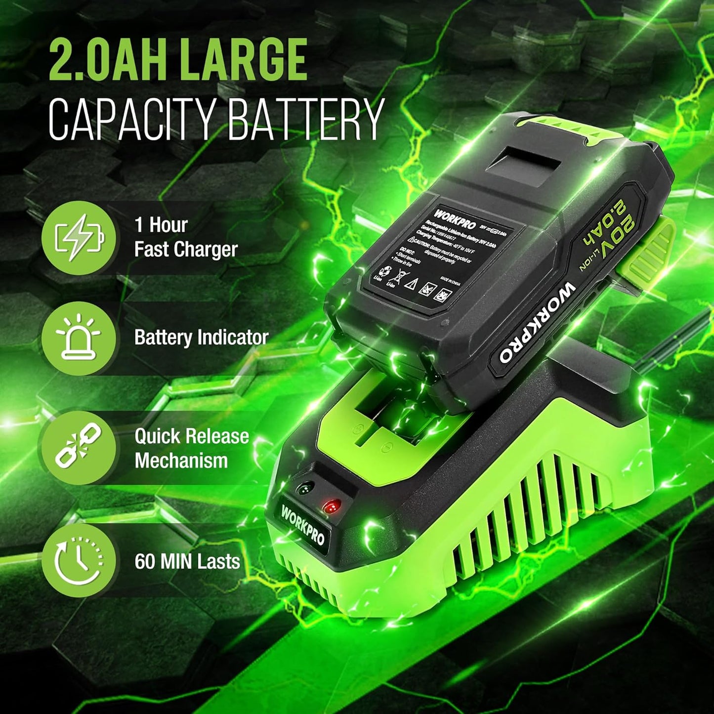 20V Cordless Hot Melt Glue Gun Kit, 2.0 Ah Li-Ion Battery Powered Rechargeable Full Size Hot Glue Gun, 45S Fast Preheating, Heavy Duty Wireless Glue Gun with 12 Pcs Glue Sticks for DIY & Craft