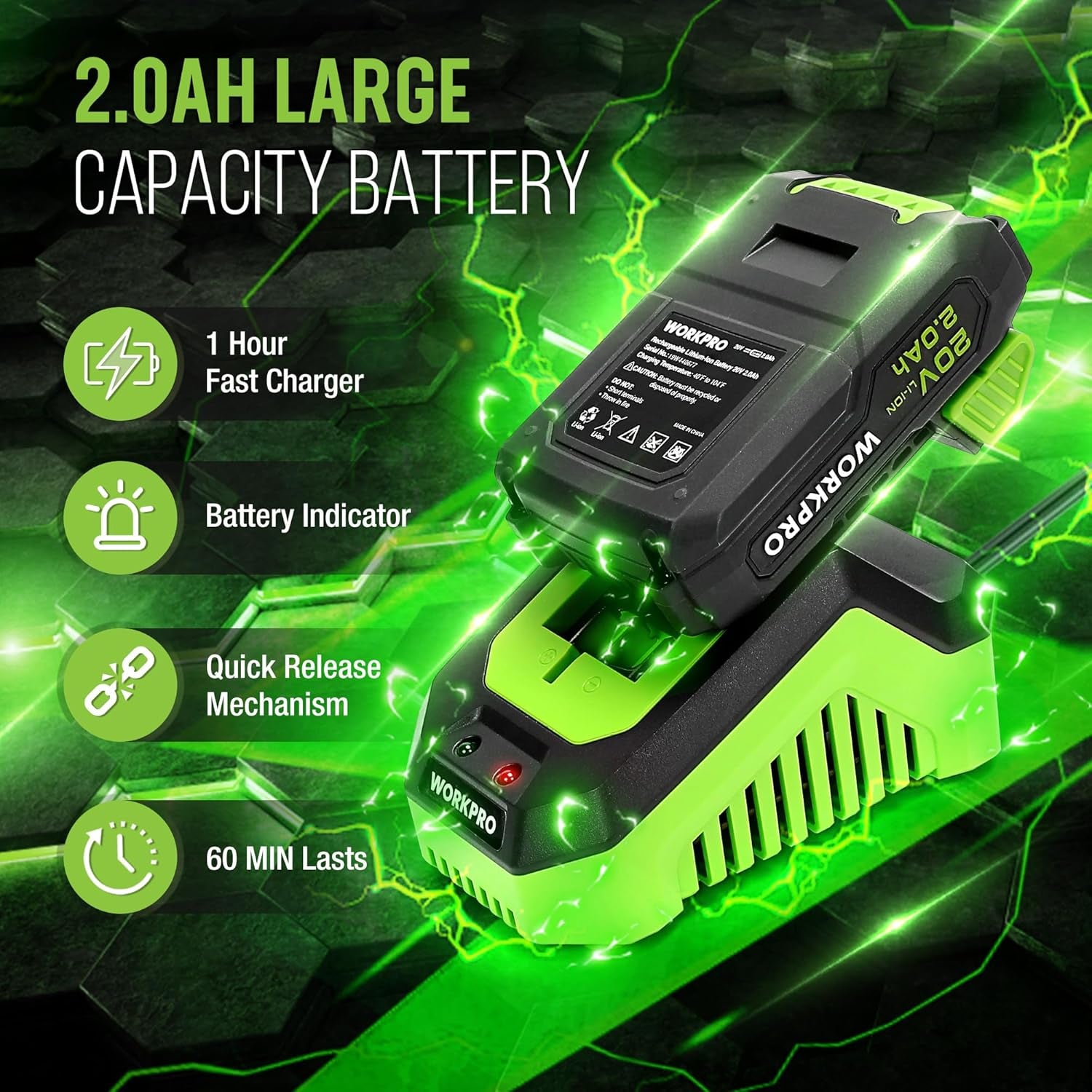 20V Cordless Hot Melt Glue Gun Kit, 2.0 Ah Li-Ion Battery Powered Rechargeable Full Size Hot Glue Gun, 45S Fast Preheating, Heavy Duty Wireless Glue Gun with 12 Pcs Glue Sticks for DIY & Craft