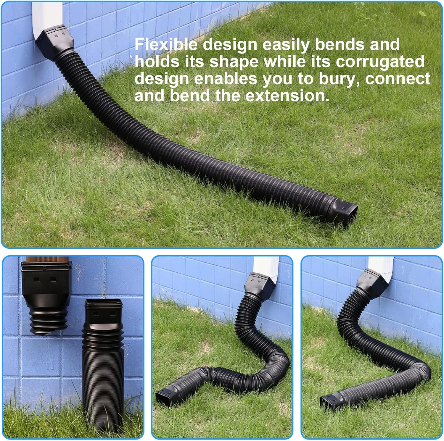 11.5Ft Long Gutter Downspout Extensions Flexible, Drain Downspout Extender, down Spout Drain Extender, Gutter Connector Rainwater Drainage, Extendable from 2.6Ft to 11.5Ft(2Pack, Black)