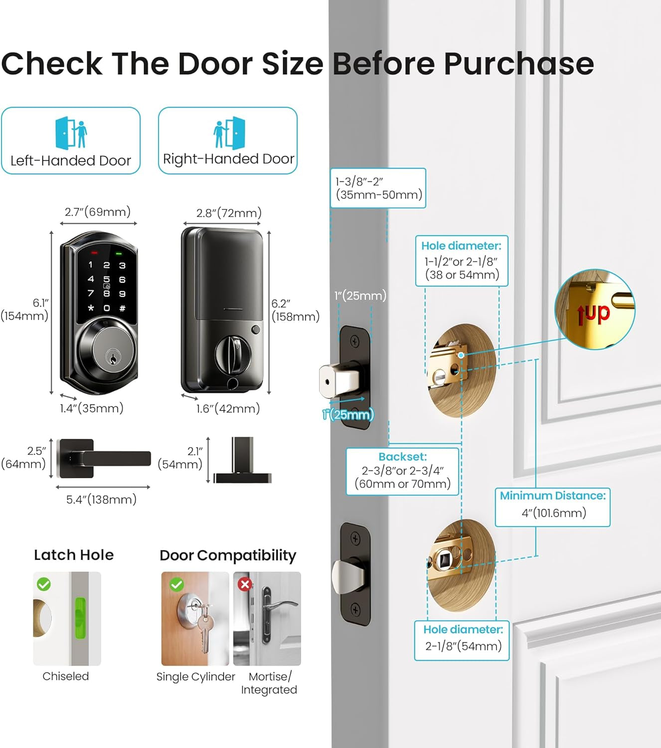 VE06-L Smart Locks with 2 Lever Handle Set, App Control, Keyless Entry Deadbolt for Front Door, Electronic Digital Touchscreen Keypad, Auto Lock, Waterproof, Easy Installation, Matte Black