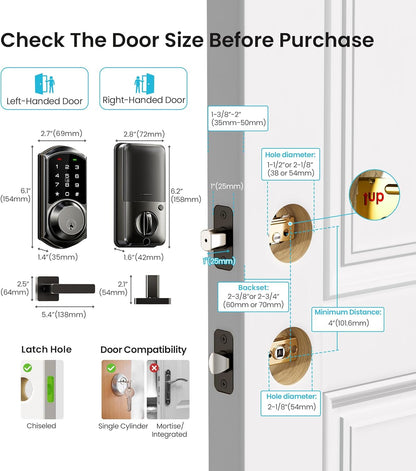VE06-L Smart Locks with 2 Lever Handle Set, App Control, Keyless Entry Deadbolt for Front Door, Electronic Digital Touchscreen Keypad, Auto Lock, Waterproof, Easy Installation, Matte Black