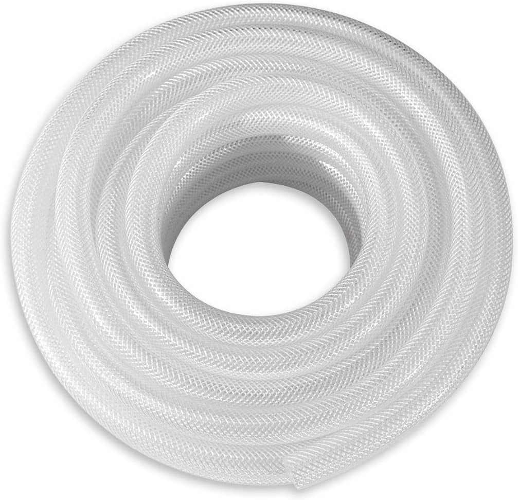 5/8" ID × 50 Ft Heavy Duty Braided Clear Plastic Vinyl Tubing, Flexible High Pressure Reinforced PVC Vinyl Tube Hose, Non-Toxic, BPA Free
