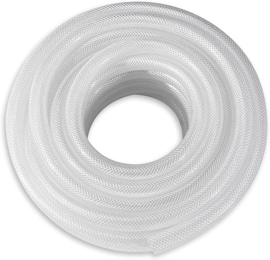 5/8" ID × 50 Ft Heavy Duty Braided Clear Plastic Vinyl Tubing, Flexible High Pressure Reinforced PVC Vinyl Tube Hose, Non-Toxic, BPA Free