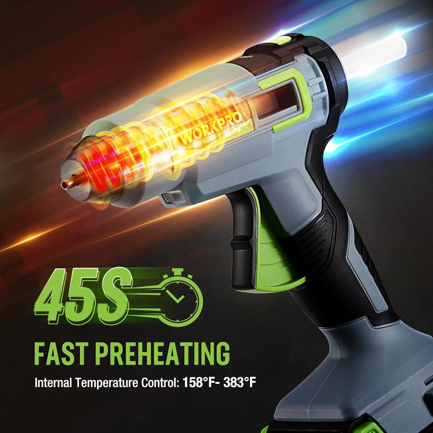 20V Cordless Hot Melt Glue Gun Kit, 2.0 Ah Li-Ion Battery Powered Rechargeable Full Size Hot Glue Gun, 45S Fast Preheating, Heavy Duty Wireless Glue Gun with 12 Pcs Glue Sticks for DIY & Craft