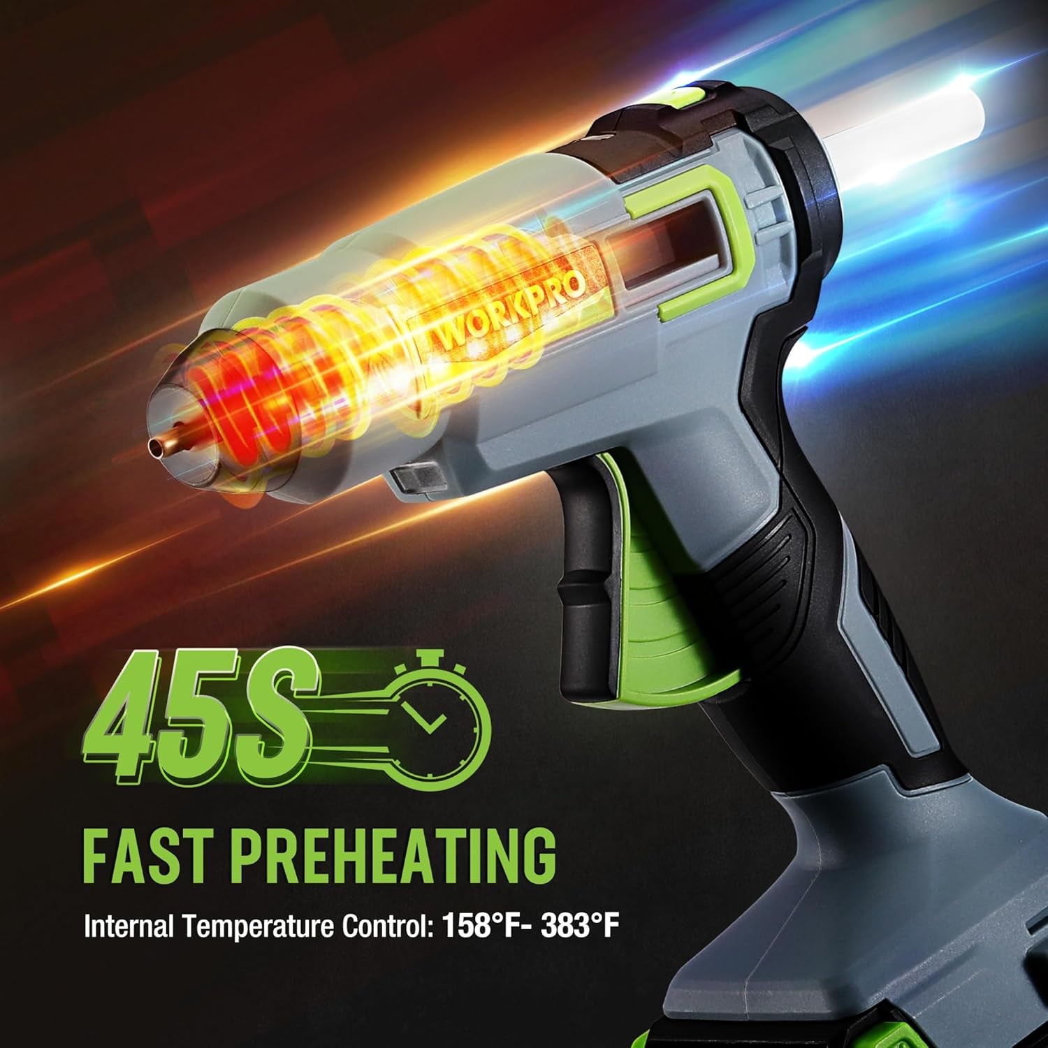 20V Cordless Hot Melt Glue Gun Kit, 2.0 Ah Li-Ion Battery Powered Rechargeable Full Size Hot Glue Gun, 45S Fast Preheating, Heavy Duty Wireless Glue Gun with 12 Pcs Glue Sticks for DIY & Craft