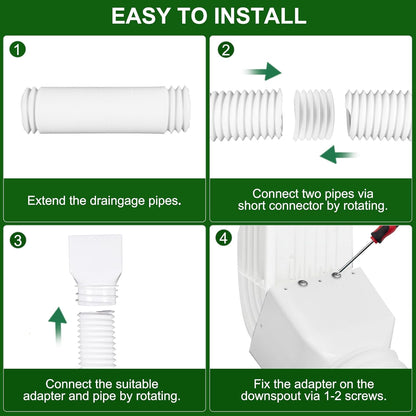 2 Pack Rain Gutter Downspout Extensions, Upgraded Flexible Drain down Spout Extender for Rain Water Drainage, Each Extendable from 20" to 66", Combine to 10 Ft with Connector(White)