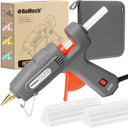Full Size Hot Glue Gun with 60/100W Dual Power and 21 Hot Glue Sticks (7/16"), Fast Preheating Heavy Duty Industrial Gluegun with Storage Case for Crafting, DIY and Repairs (Gray)