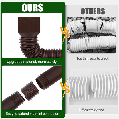 2 Pack Rain Gutter Downspout Extensions, Upgraded Flexible Drain Down Spout Extender for Rain Water Drainage, Each Extendable from 20" to 66", Combine to 10 ft with Connector(Brown)