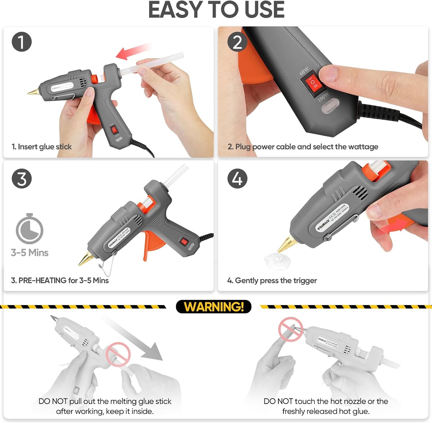 Full Size Hot Glue Gun with 60/100W Dual Power and 21 Hot Glue Sticks (7/16"), Fast Preheating Heavy Duty Industrial Gluegun with Storage Case for Crafting, DIY and Repairs (Gray)