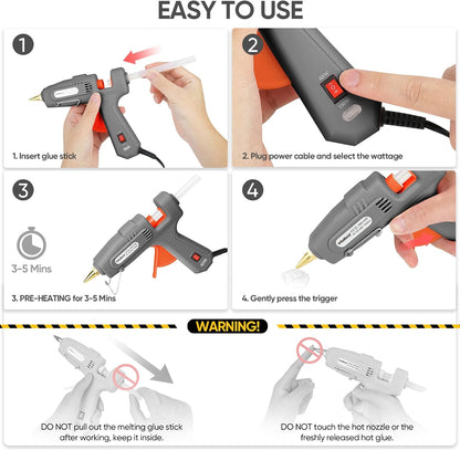 Full Size Hot Glue Gun with 60/100W Dual Power and 21 Hot Glue Sticks (7/16"), Fast Preheating Heavy Duty Industrial Gluegun with Storage Case for Crafting, DIY and Repairs (Gray)