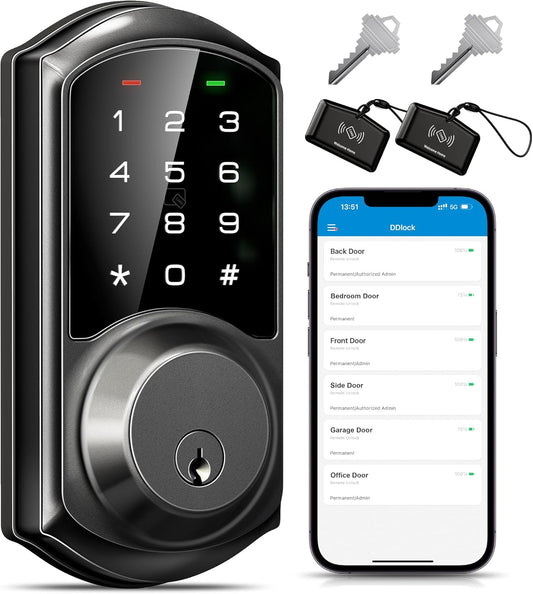 VE06 Smart Deadbolt with App Control, Keyless Entry Smart Lock for Front Door, Electronic Digital Door Lock with Code, Easy Install, Matte Black