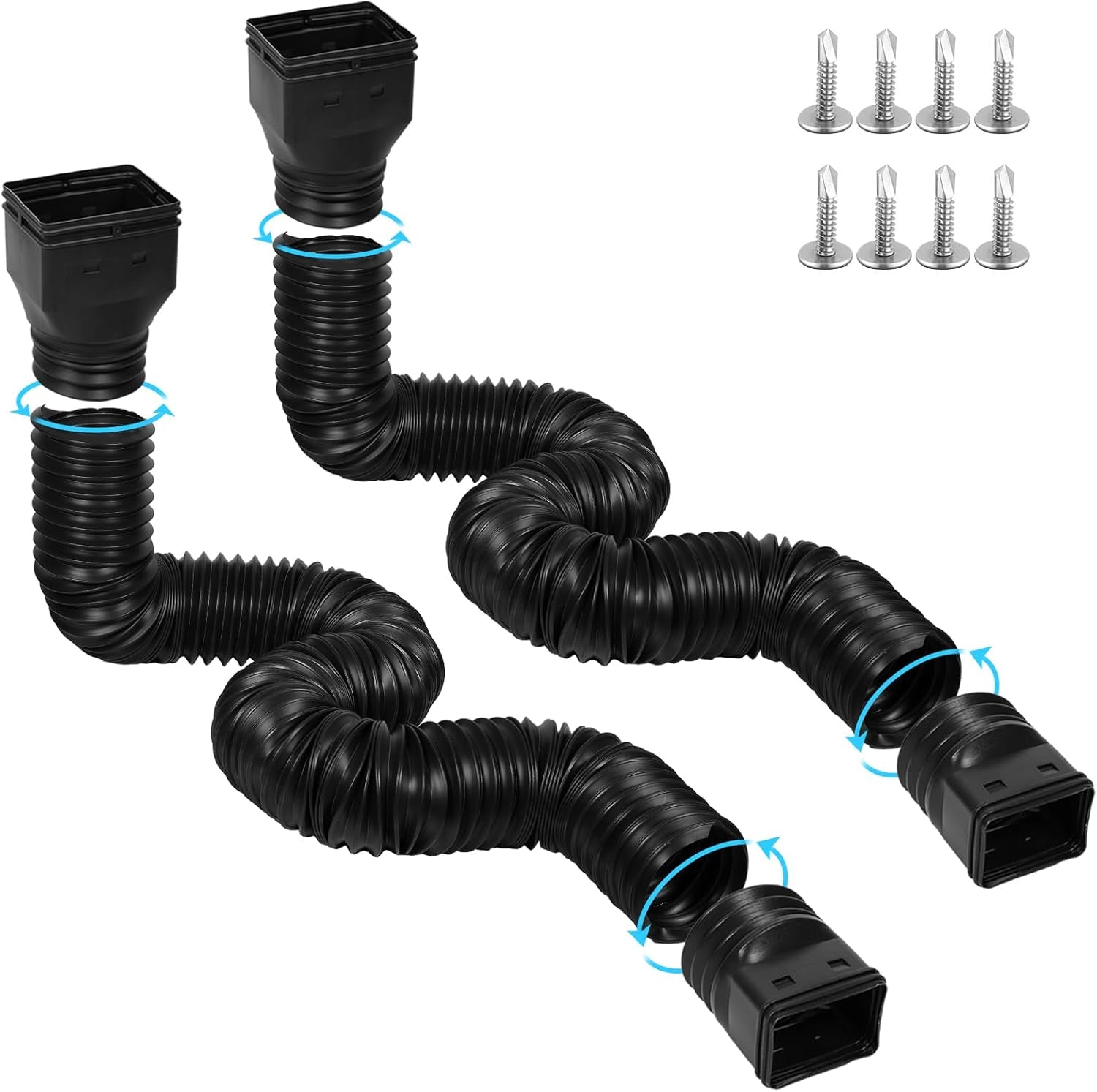 11.5Ft Long Gutter Downspout Extensions Flexible, Drain Downspout Extender, down Spout Drain Extender, Gutter Connector Rainwater Drainage, Extendable from 2.6Ft to 11.5Ft(2Pack, Black)