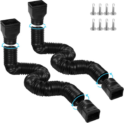 11.5Ft Long Gutter Downspout Extensions Flexible, Drain Downspout Extender, down Spout Drain Extender, Gutter Connector Rainwater Drainage, Extendable from 2.6Ft to 11.5Ft(2Pack, Black)
