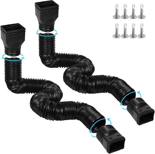 11.5Ft Long Gutter Downspout Extensions Flexible, Drain Downspout Extender, down Spout Drain Extender, Gutter Connector Rainwater Drainage, Extendable from 2.6Ft to 11.5Ft(2Pack, Black)