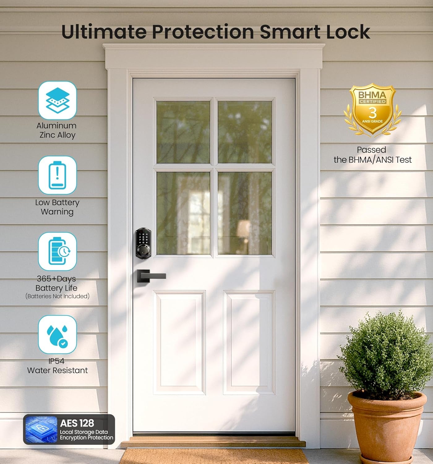 VE06-L Smart Locks with 2 Lever Handle Set, App Control, Keyless Entry Deadbolt for Front Door, Electronic Digital Touchscreen Keypad, Auto Lock, Waterproof, Easy Installation, Matte Black