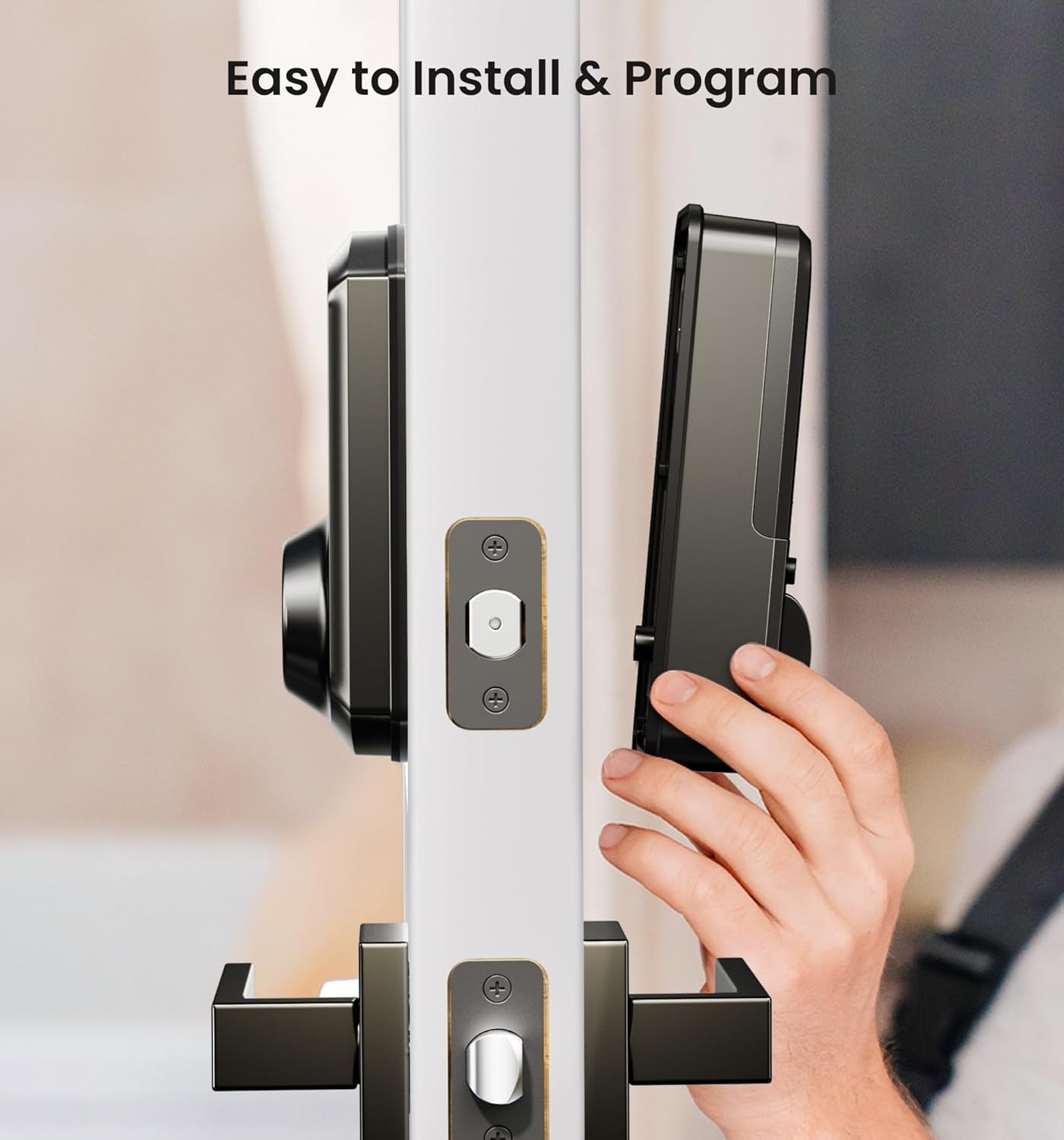 VE06-L Smart Locks with 2 Lever Handle Set, App Control, Keyless Entry Deadbolt for Front Door, Electronic Digital Touchscreen Keypad, Auto Lock, Waterproof, Easy Installation, Matte Black