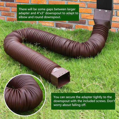 2 Pack Rain Gutter Downspout Extensions, Upgraded Flexible Drain Down Spout Extender for Rain Water Drainage, Each Extendable from 20" to 66", Combine to 10 ft with Connector(Brown)