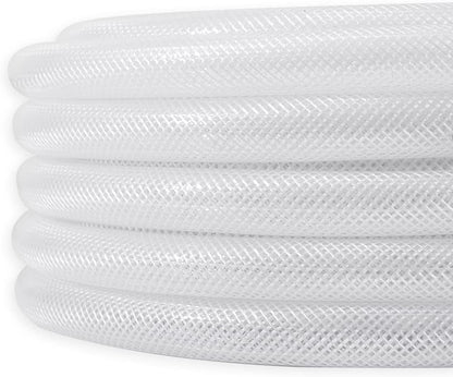 5/8" ID × 50 Ft Heavy Duty Braided Clear Plastic Vinyl Tubing, Flexible High Pressure Reinforced PVC Vinyl Tube Hose, Non-Toxic, BPA Free