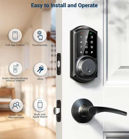 VE06 Smart Deadbolt with App Control, Keyless Entry Smart Lock for Front Door, Electronic Digital Door Lock with Code, Easy Install, Matte Black