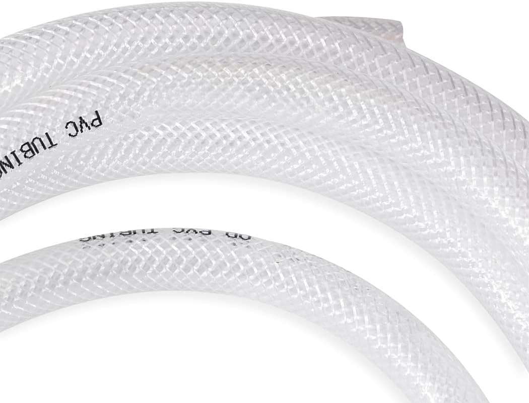 5/8" ID × 50 Ft Heavy Duty Braided Clear Plastic Vinyl Tubing, Flexible High Pressure Reinforced PVC Vinyl Tube Hose, Non-Toxic, BPA Free